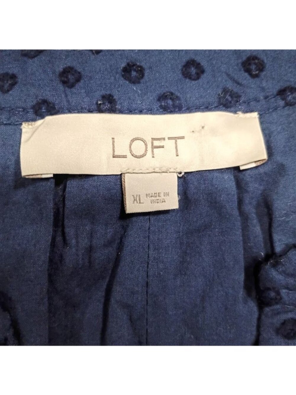 Loft Womens Polka Dot Navy Blue Dress XL Lightweight Cotton 3/4 Sleeve - Picture 3 of 13